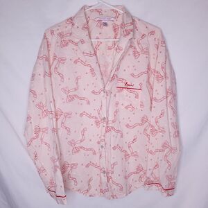Victorias Secret Pajama Top Small Pink Ribbon Bow Print Casual Bedroom